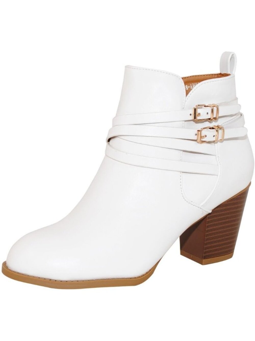 Women's White Classic Pointed-Toe Chunky 3-inch Block Heel Casual Ankle Boots